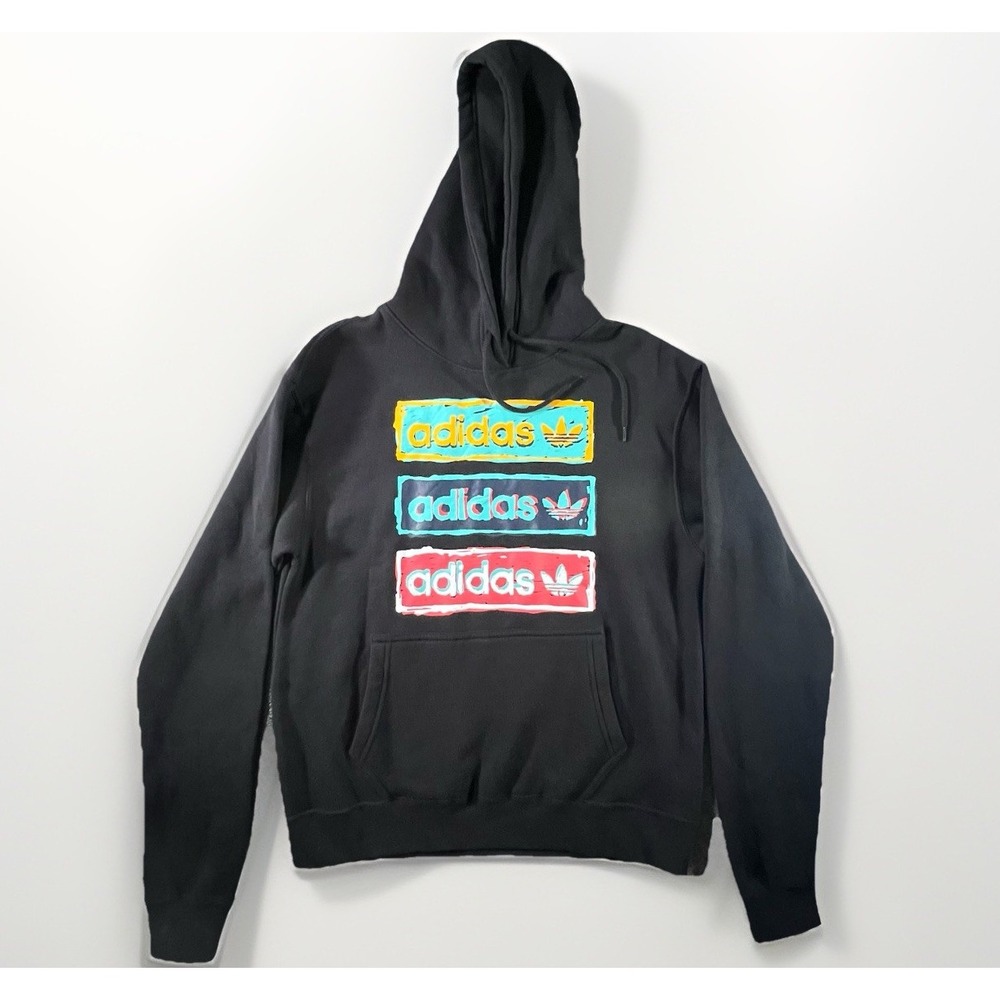 Adidas Originals Hoodie Mens Small Black Triple Trefoil Graphic